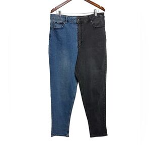 Divided Skinny Blue and Black Jeans Bold Asymmetrical Style